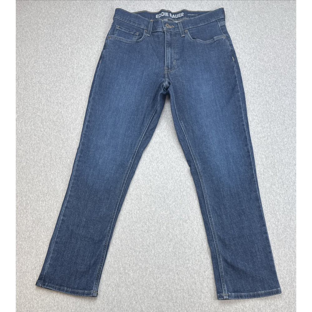 Eddie Bauer Jeans Mens 32 x 29 Blue Denim Cotton Blend Stretch Straight Fit